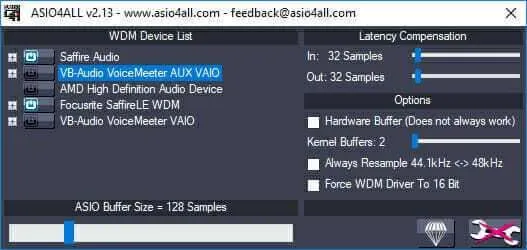 ASIO4ALL configuration panel