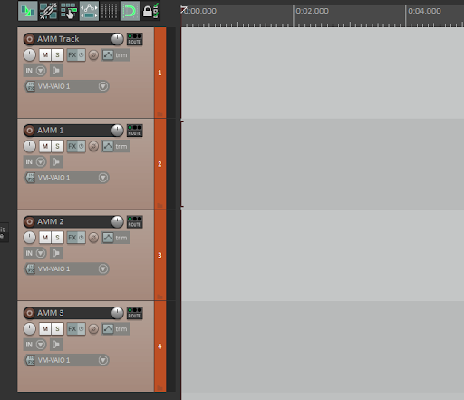 Four AMM tracks configured in Reaper
