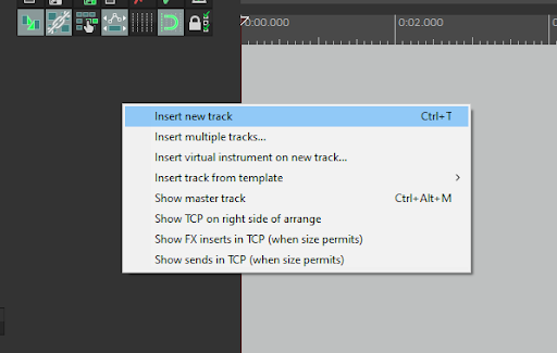Insert new track in Reaper