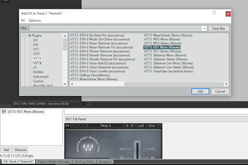 Track with plugins loaded in Reaper