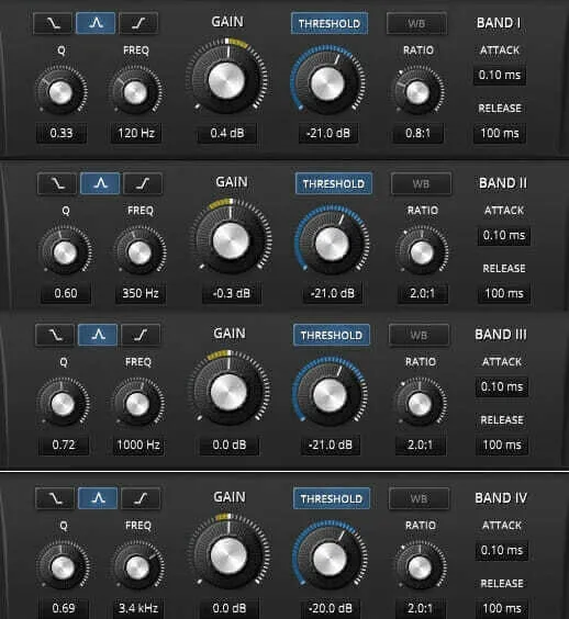 NOVA band settings